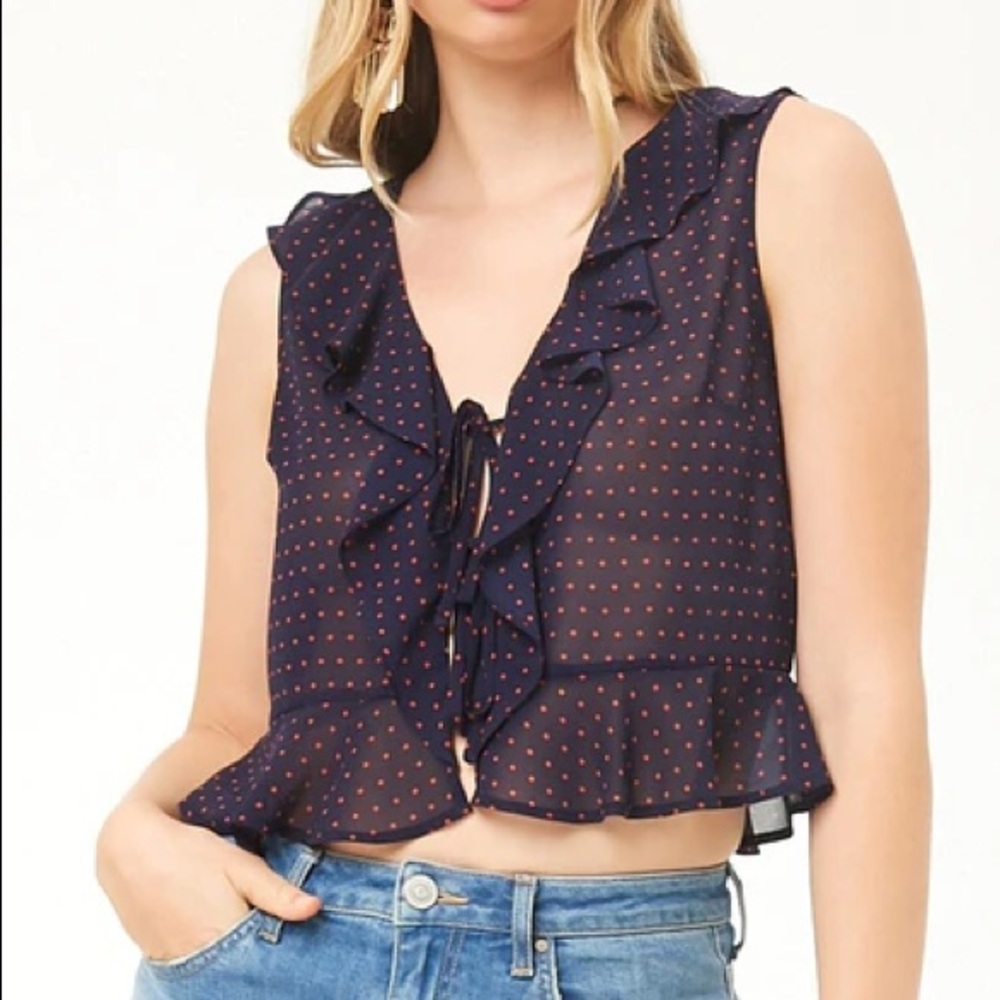 NWT Sheer polka dot tie front top Size Small